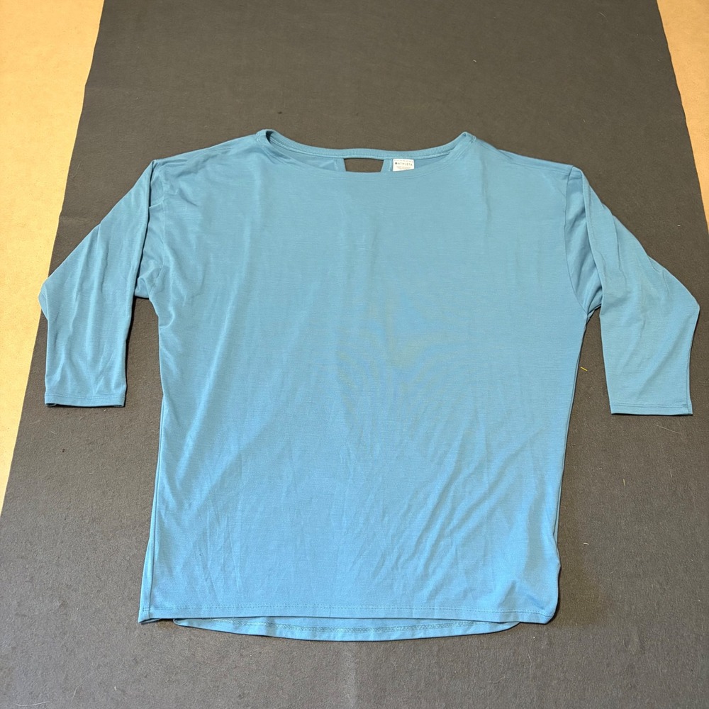 Athleta 3/4 Sleeve Top Womens Size XL Blue Yoga Lounge Key Hole Soft Stretch